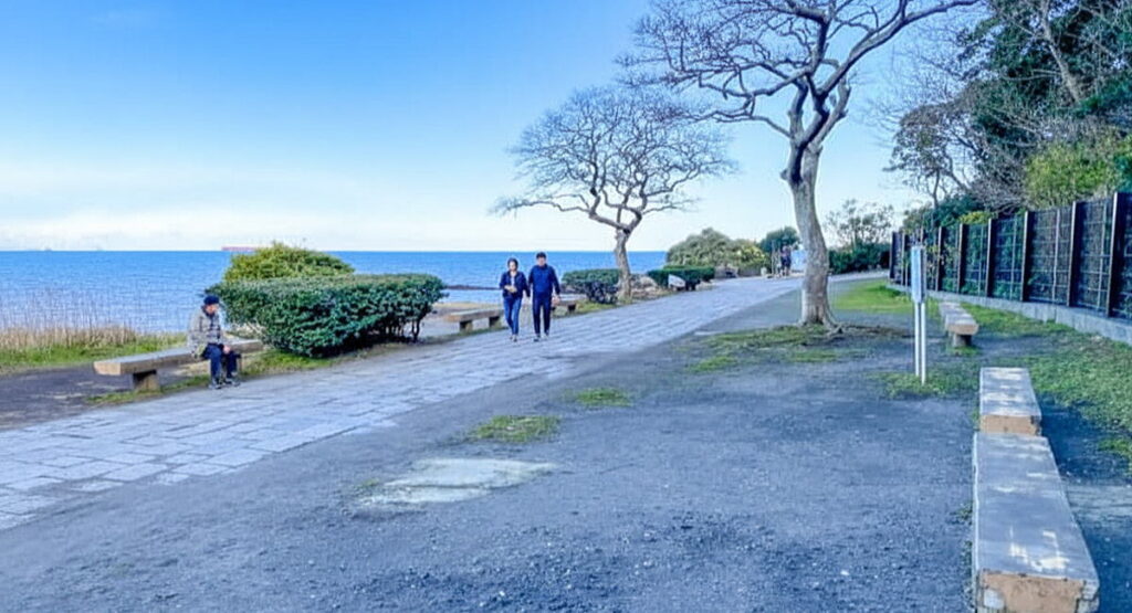 横須賀市観音崎公園の海岸沿いのベンチ