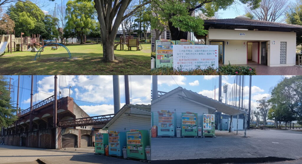 大和市引地台公園の野球場と遊具広場