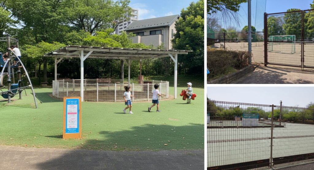 西東京いこいの森公園の遊具とスポーツグラウンド